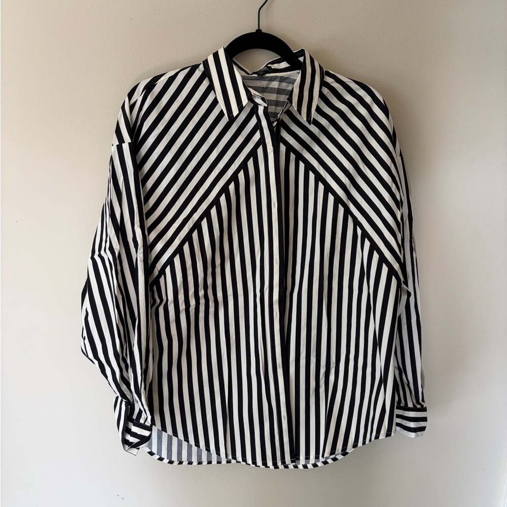 Express Black and White Striped Button Down Shirt